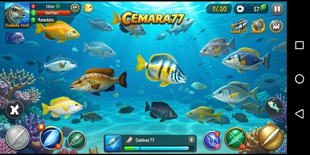 Tampilan gameplay seru CEMARA77 saat berburu ikan.