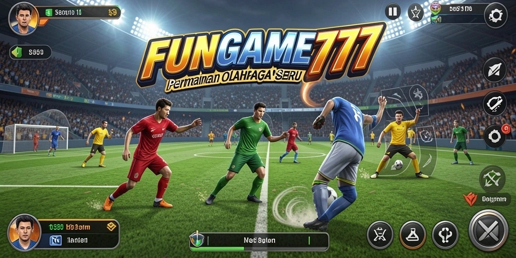 Tampilan gameplay seru dalam FUNGAME777 yang memperlihatkan aksi olahraga.