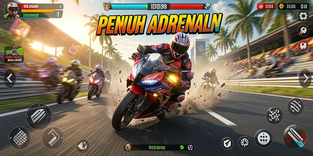 Tangkapan layar ID098 dengan tampilan balapan motor yang seru.