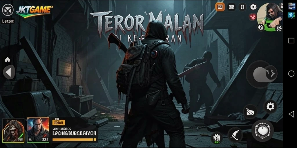 Tangkapan layar utama JKTGAME dengan suasana mencekam dan gameplay yang mendebarkan.