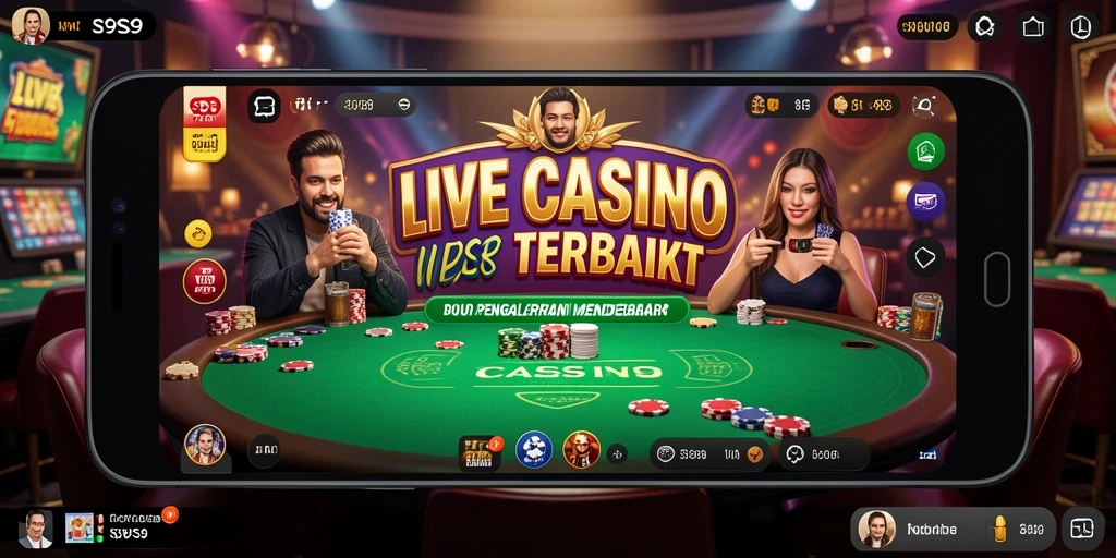 Screenshot gameplay S9S9 dengan dealer dan pemain yang berinteraksi di Live Casino.