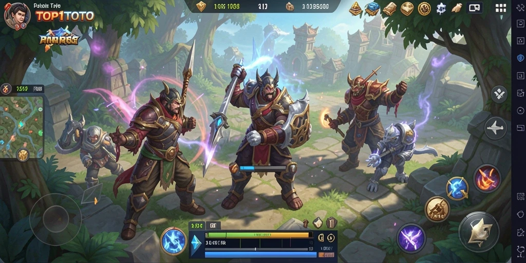Tangkapan layar utama TOP1TOTO menampilkan aksi pertarungan RPG yang mendebarkan.